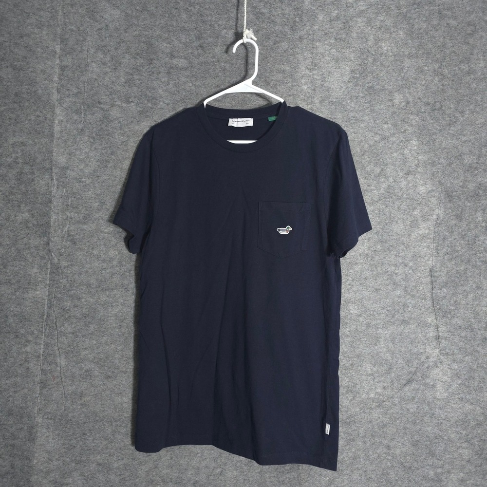 Edmmond Studios T Shirt Mens Small Navy Duck Embroidery Pocket Tee Solid